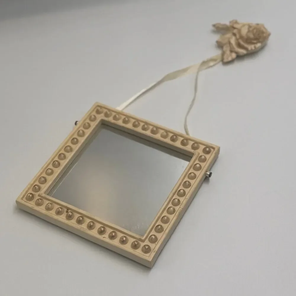 Burnes of Boston Beaded Square Mirror with Rose Hanging Wall Decor 6x6